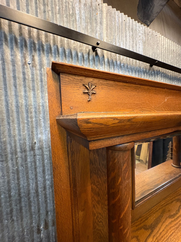 Solid Oak Mantel w/ Beveled Mirror & Oak Appliques GS6044