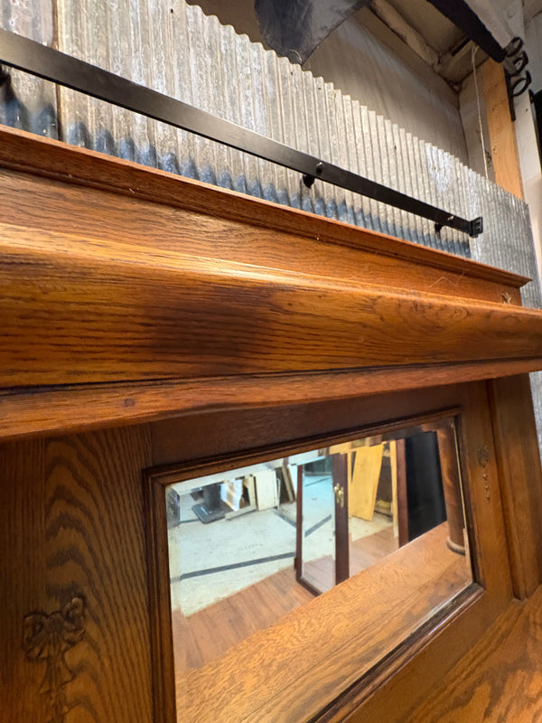 Solid Oak Mantel w/ Beveled Mirror & Oak Appliques GS6044