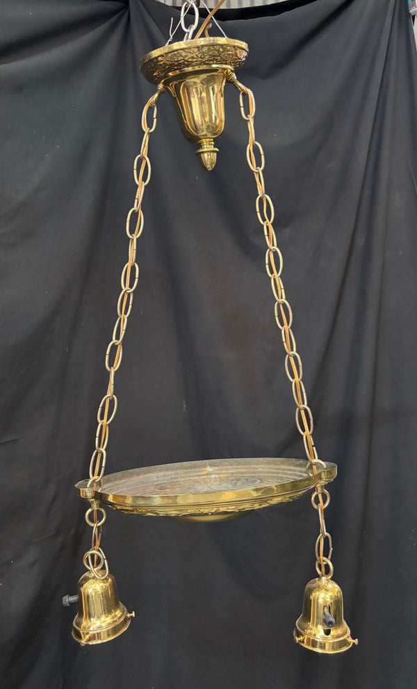 ART DECO BRASS TWO-LIGHT PAN-STYLE HANGING LIGHT FIXTURE GA10011