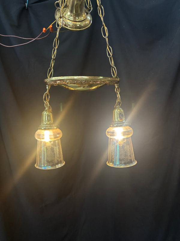 ART DECO BRASS DOUBLE HANGING PAN-STYLE LIGHT FIXTURE GA10014