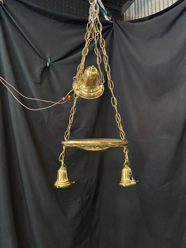 ART DECO BRASS DOUBLE HANGING PAN-STYLE LIGHT FIXTURE GA10014