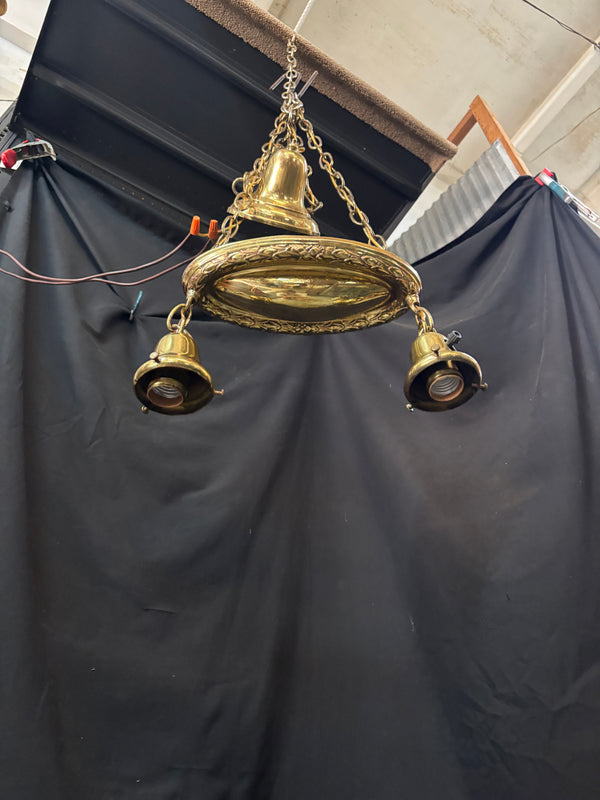 ART DECO BRASS DOUBLE HANGING PAN-STYLE LIGHT FIXTURE GA10014