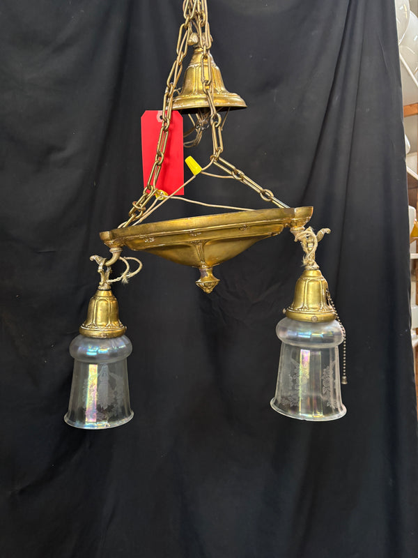 ART DECO BRASS DOUBLE HANGING PAN-STYLE LIGHT FIXTURE GA10015