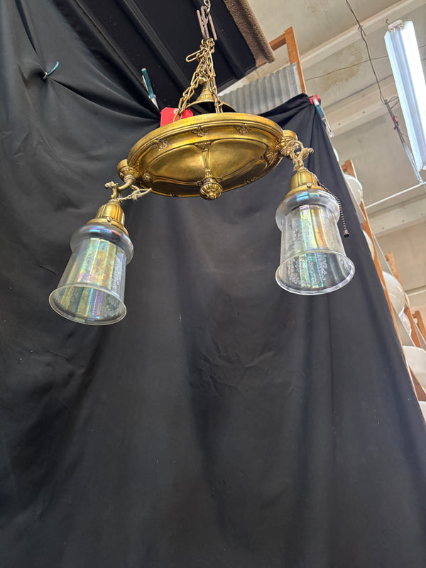 ART DECO BRASS DOUBLE HANGING PAN-STYLE LIGHT FIXTURE GA10015