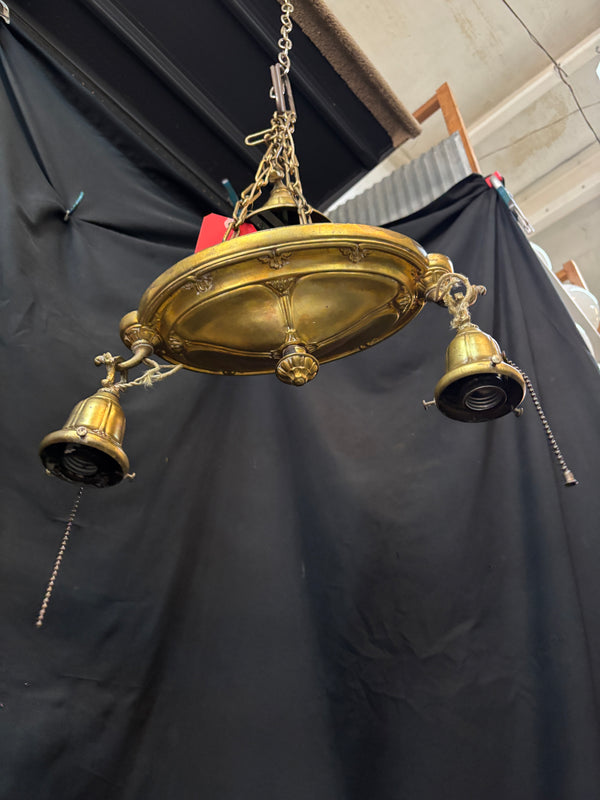 ART DECO BRASS DOUBLE HANGING PAN-STYLE LIGHT FIXTURE GA10015