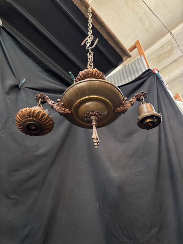 ART DECO BRASS DOUBLE-ARMED PAN-STYLE HANGING LIGHT FIXTURE GA10017
