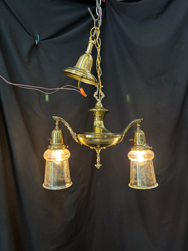 ART DECO BRASS DOUBLE ARM HANGING LIGHT FIXTURE GA10018