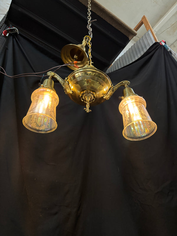 ART DECO BRASS DOUBLE ARM HANGING LIGHT FIXTURE GA10018
