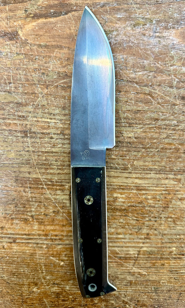Engraved 'D. Sebra' D2 Steel and Buffalo Horn Hunting Knife Made in VA GA20162