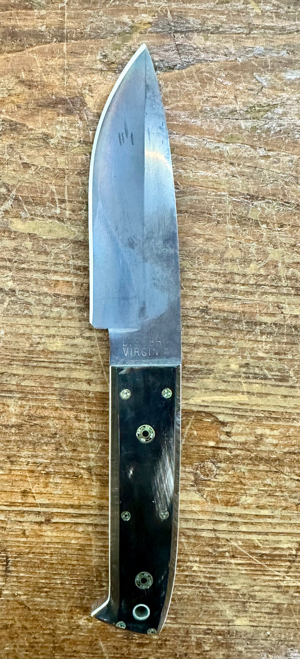 Engraved 'D. Sebra' D2 Steel and Buffalo Horn Hunting Knife Made in VA GA20162
