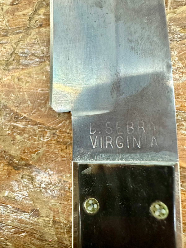 Engraved 'D. Sebra' D2 Steel and Buffalo Horn Hunting Knife Made in VA GA20162
