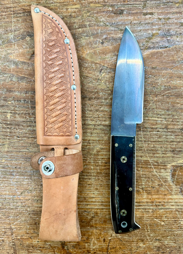 Engraved 'D. Sebra' D2 Steel and Buffalo Horn Hunting Knife Made in VA GA20162
