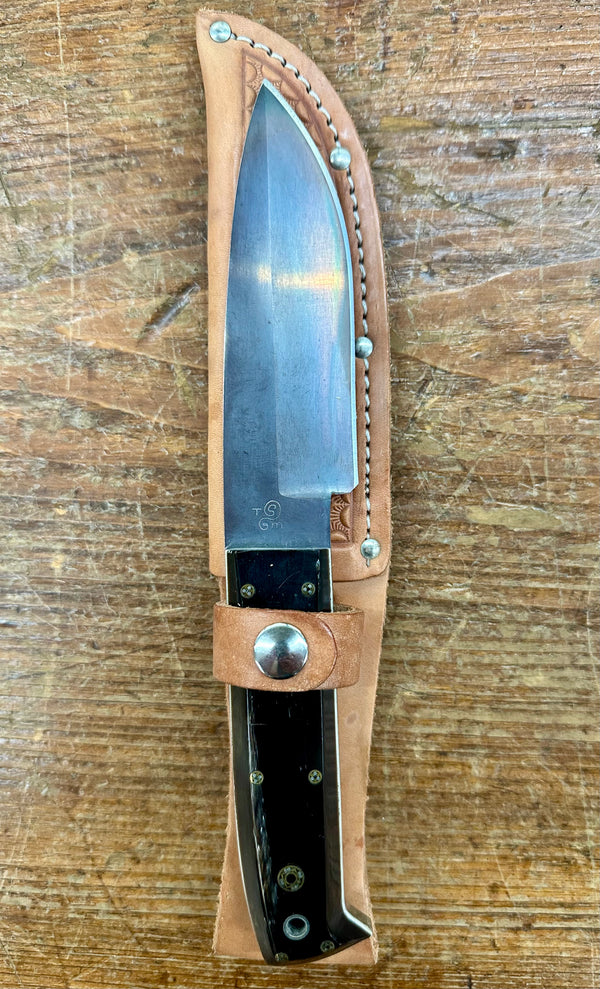 Engraved 'D. Sebra' D2 Steel and Buffalo Horn Hunting Knife Made in VA GA20162