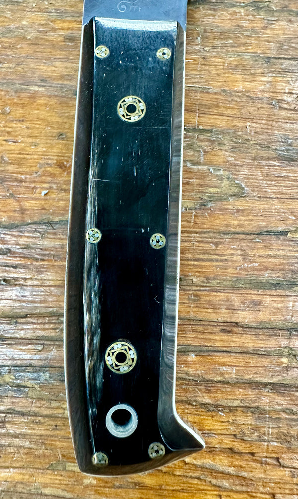 Engraved 'D. Sebra' D2 Steel and Buffalo Horn Hunting Knife Made in VA GA20162
