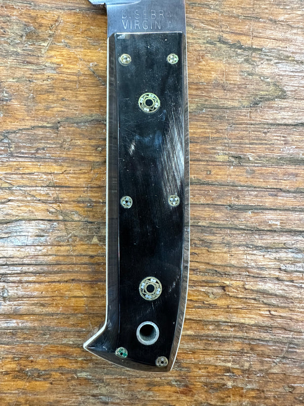 Engraved 'D. Sebra' D2 Steel and Buffalo Horn Hunting Knife Made in VA GA20162