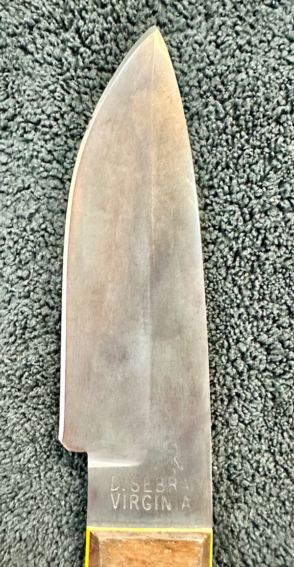 Engraved 'D. Sebra' D2 Steel Hunting Knife & Leather Sheath Made in VA GA20165