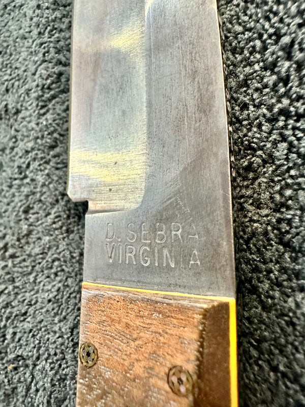 Engraved 'D. Sebra' D2 Steel Hunting Knife & Leather Sheath Made in VA GA20165