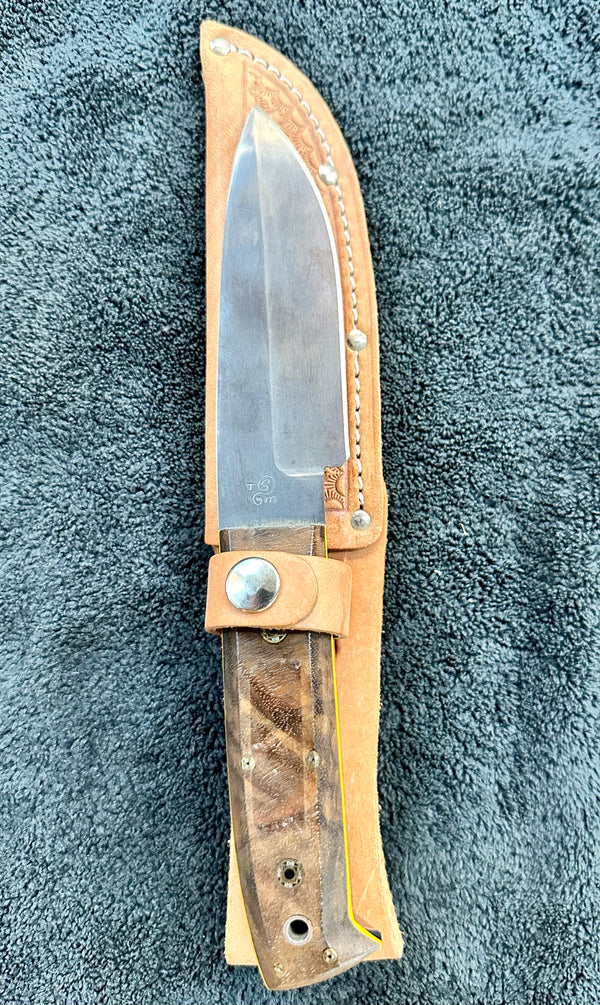 Engraved 'D. Sebra' D2 Steel Hunting Knife & Leather Sheath Made in VA GA20165
