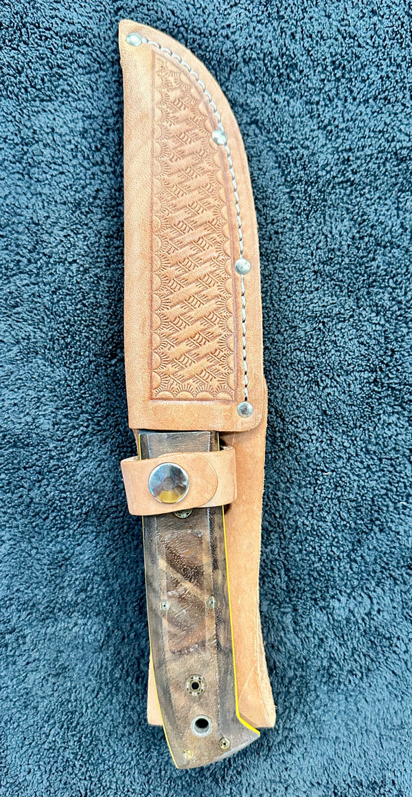 Engraved 'D. Sebra' D2 Steel Hunting Knife & Leather Sheath Made in VA GA20165