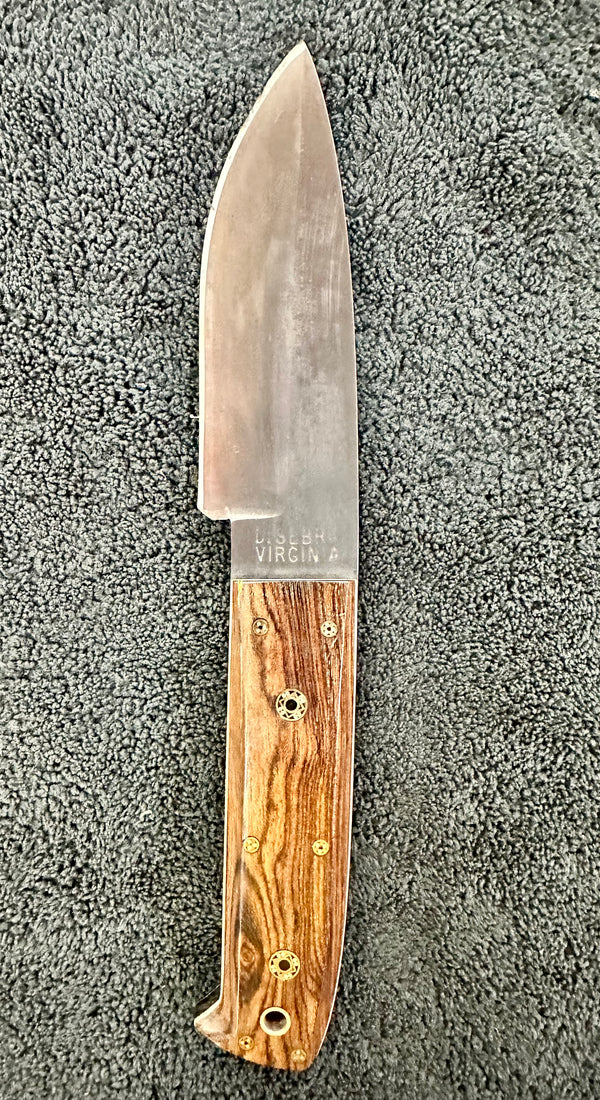 Engraved 'D. Sebra' D2 Steel Hunting Knife & Leather Sheath Made in VA GA20166