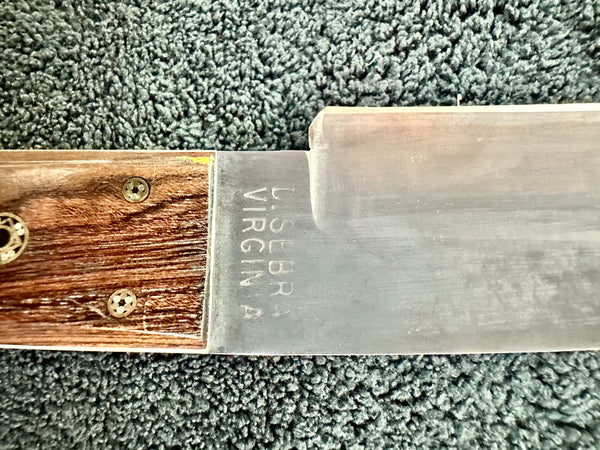 Engraved 'D. Sebra' D2 Steel Hunting Knife & Leather Sheath Made in VA GA20166