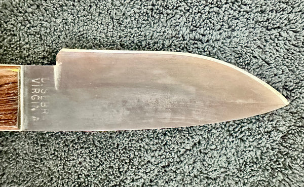 Engraved 'D. Sebra' D2 Steel Hunting Knife & Leather Sheath Made in VA GA20166