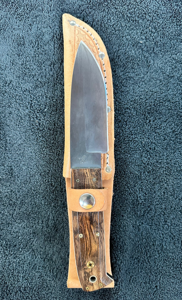 Engraved 'D. Sebra' D2 Steel Hunting Knife & Leather Sheath Made in VA GA20166