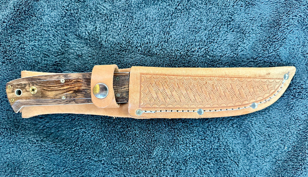 Engraved 'D. Sebra' D2 Steel Hunting Knife & Leather Sheath Made in VA GA20166