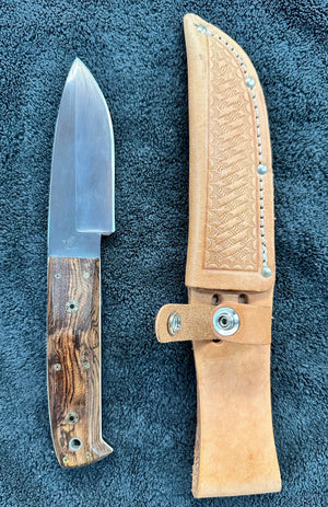 Engraved 'D. Sebra' D2 Steel Hunting Knife & Leather Sheath Made in VA GA20166