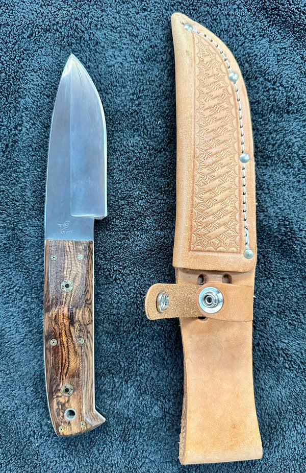 Engraved 'D. Sebra' D2 Steel Hunting Knife & Leather Sheath Made in VA GA20166
