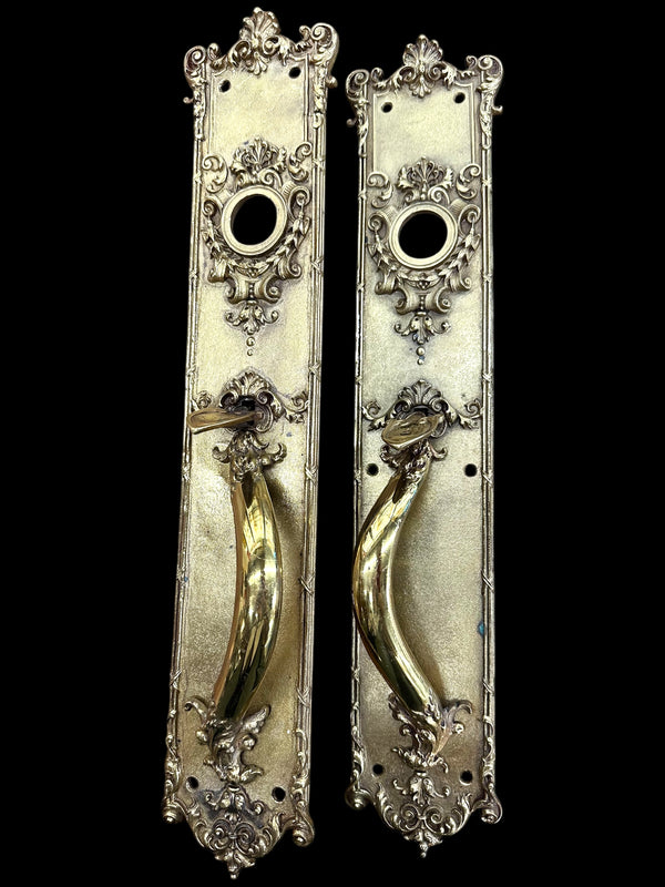 Large Art Nouveau Brass Entryway Door Handle Pair GA20115