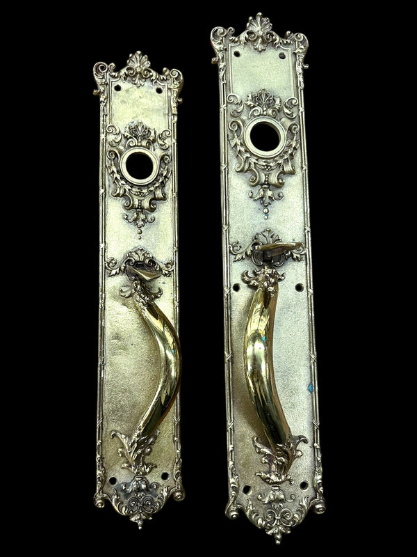 Large Art Nouveau Brass Entryway Door Handle Pair GA20115