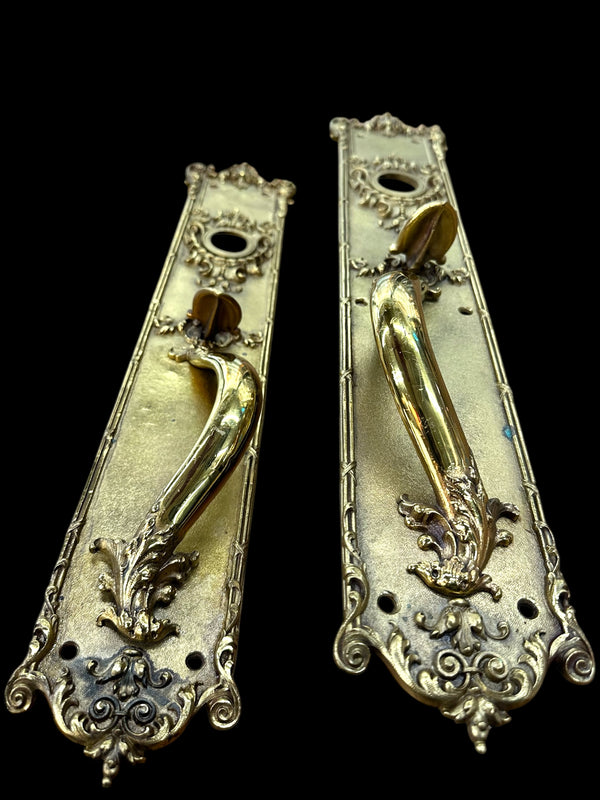 Large Art Nouveau Brass Entryway Door Handle Pair GA20115