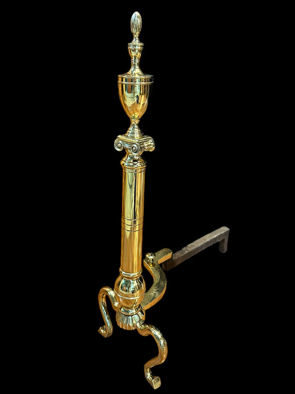 Pair of Polished Brass Fireplace Andirons GA20121