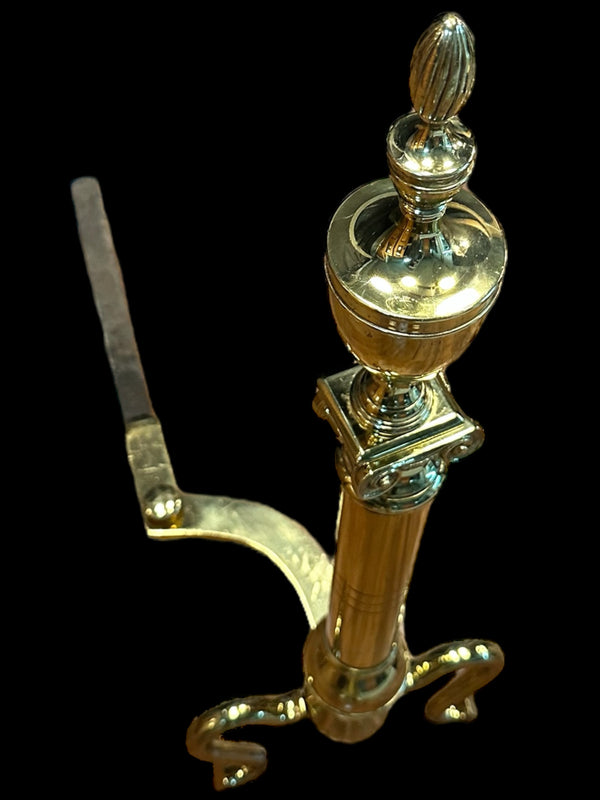Pair of Polished Brass Fireplace Andirons GA20121
