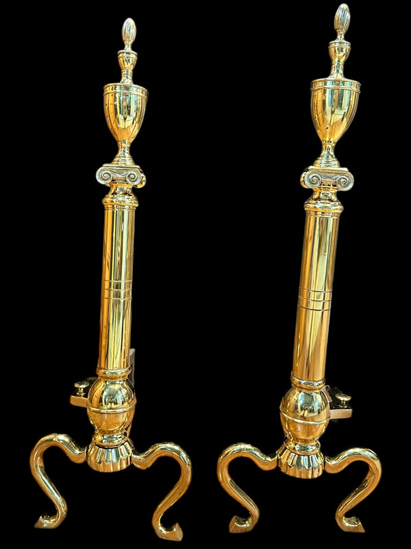 Pair of Polished Brass Fireplace Andirons GA20121