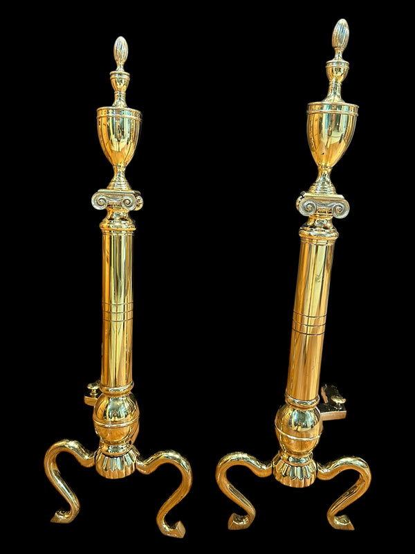 Pair of Polished Brass Fireplace Andirons GA20121