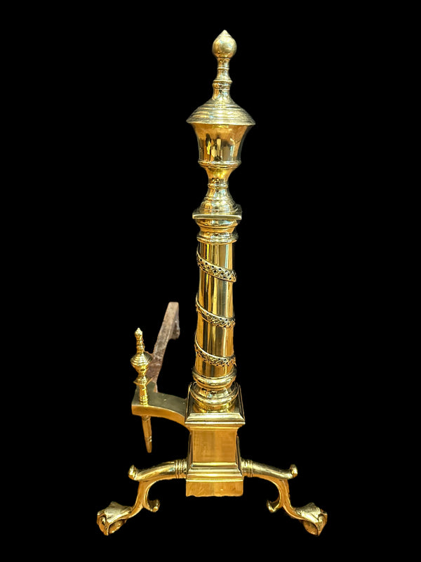 Pair of Brass Andirons w/ Chippendale Claw Feet and Acorn Finials GA20122