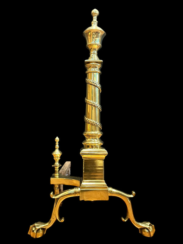 Pair of Brass Andirons w/ Chippendale Claw Feet and Acorn Finials GA20122