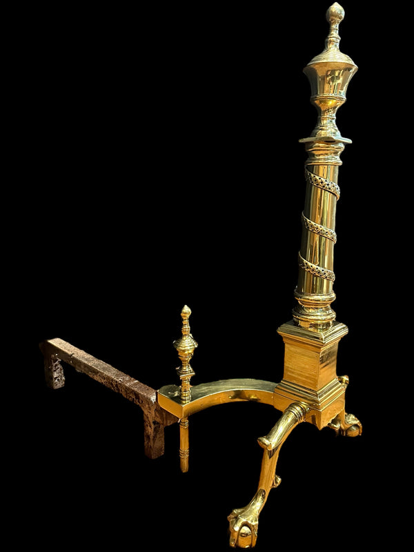 Pair of Brass Andirons w/ Chippendale Claw Feet and Acorn Finials GA20122
