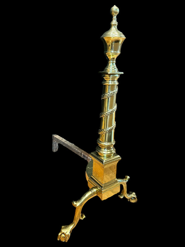 Pair of Brass Andirons w/ Chippendale Claw Feet and Acorn Finials GA20122