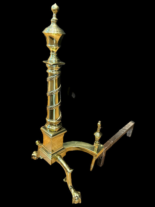 Pair of Brass Andirons w/ Chippendale Claw Feet and Acorn Finials GA20122