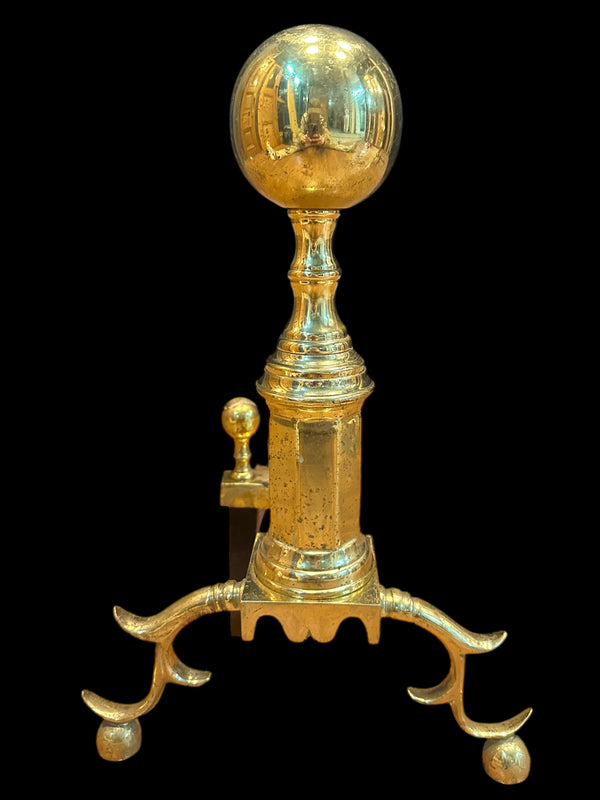 Antique Brass Andiron Pair w/ Ball Finials GA20123