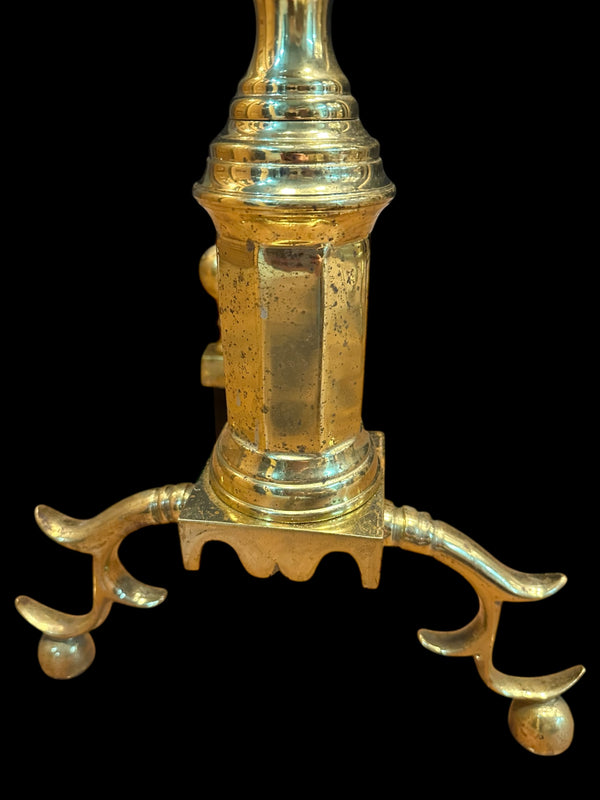 Antique Brass Andiron Pair w/ Ball Finials GA20123