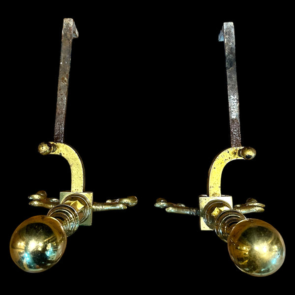 Antique Brass Andiron Pair w/ Ball Finials GA20123
