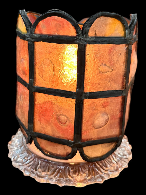 Pair of Roundelle Painted Glass Shades w/ Hand Forged Leading GA20145