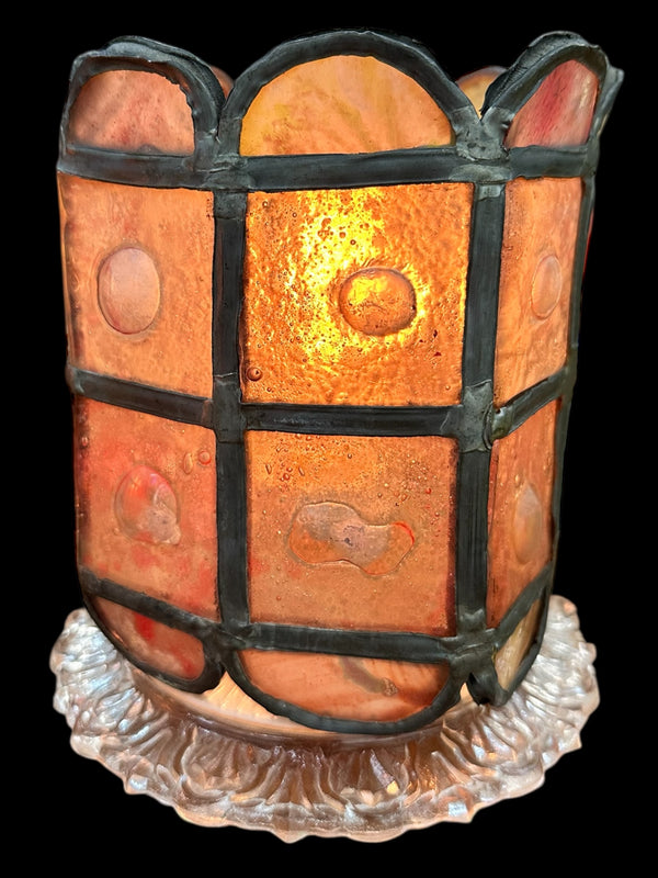 Pair of Roundelle Painted Glass Shades w/ Hand Forged Leading GA20145