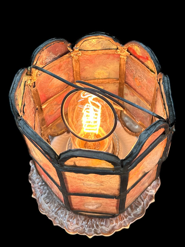 Pair of Roundelle Painted Glass Shades w/ Hand Forged Leading GA20145