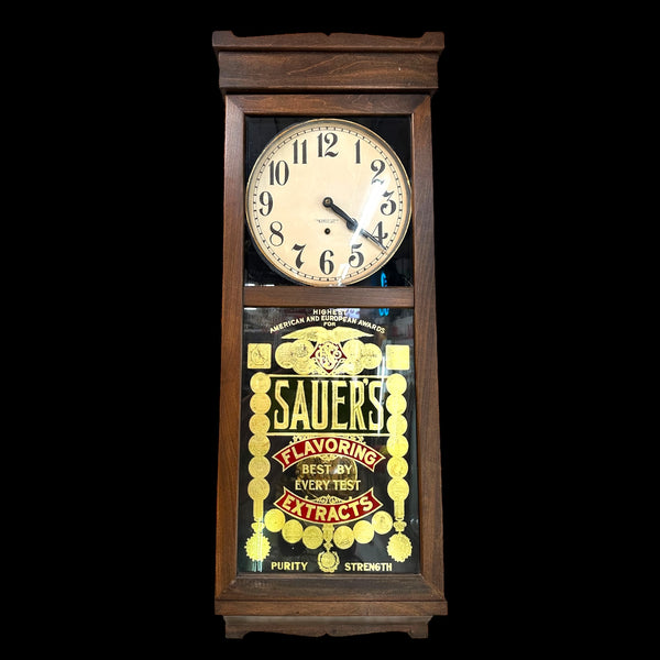 NOS New Haven Clock Co. "Sauer's Extracts" Advertising Wall Clock GA20148