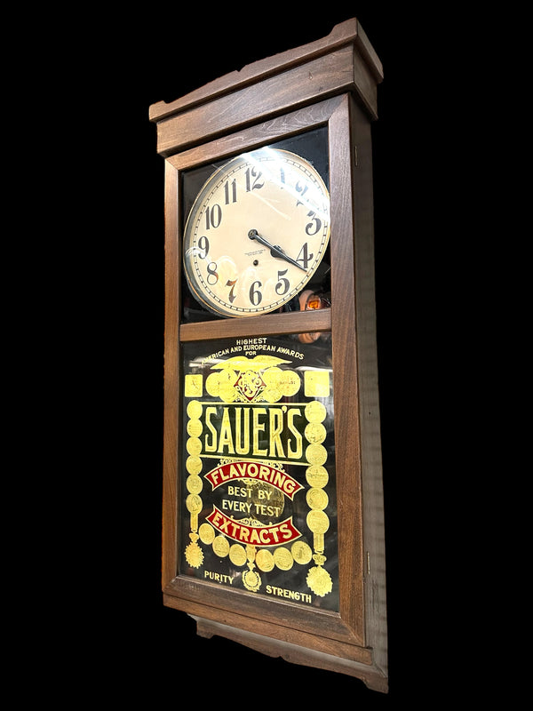 NOS New Haven Clock Co. "Sauer's Extracts" Advertising Wall Clock GA20148